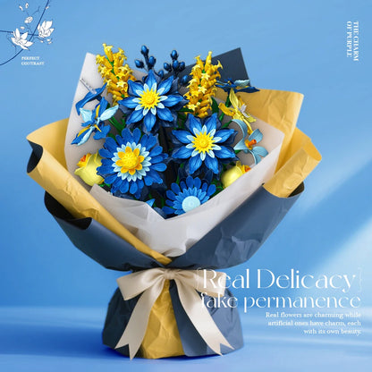 Romantic Ice Blue Daisy Bouquet Building Blocks Eternal Flower