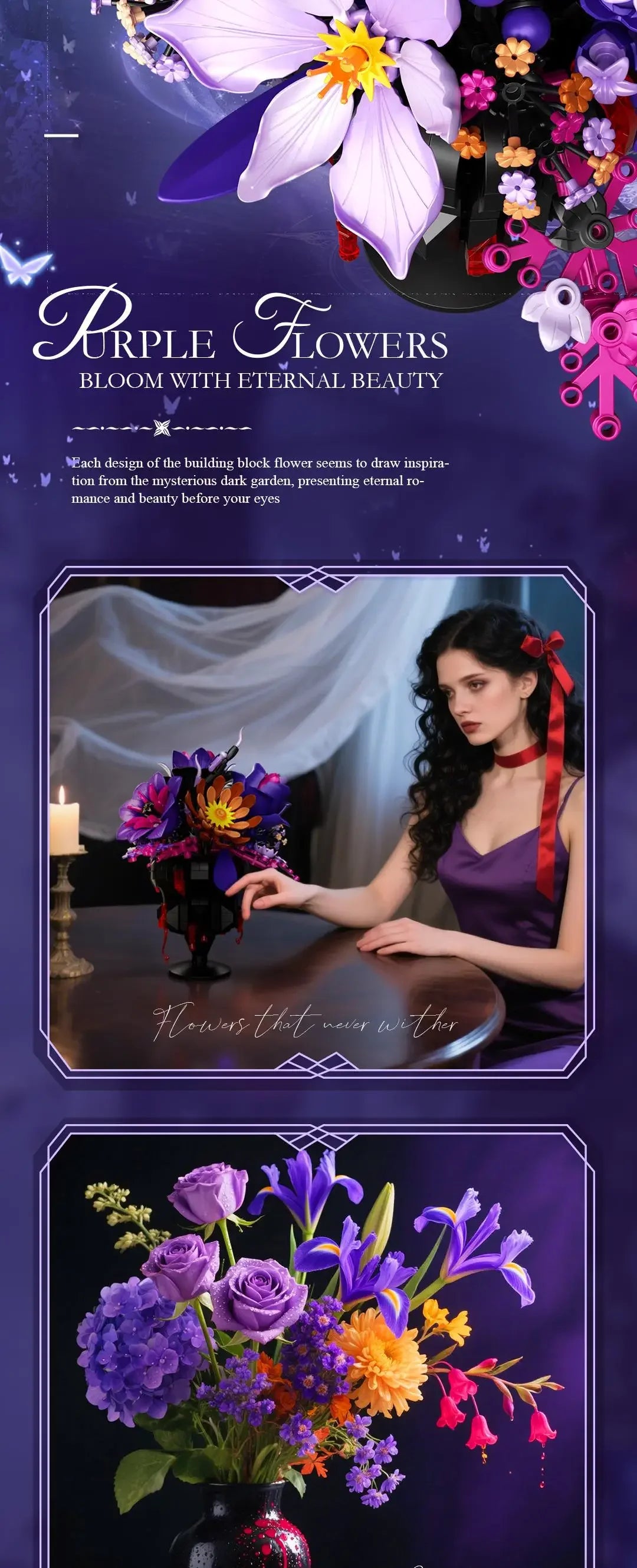 Romantic Flower Bouquet Building Blocks Preserved Flowers Vase Model