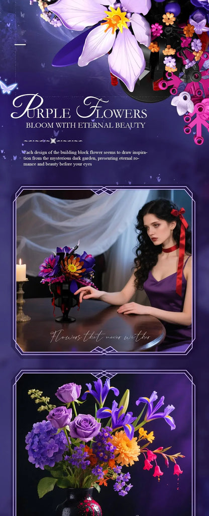 Romantic Flower Bouquet Building Blocks Preserved Flowers Vase Model