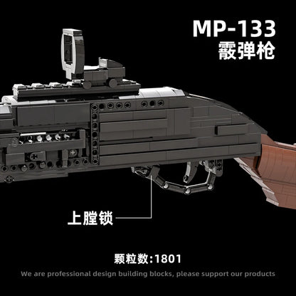 1801PCS Creative MP133 Shotgun Building Blocks MOC Technical Can Shoot Projectile Shells Assemble Bricks Model Toy Gift For Kid