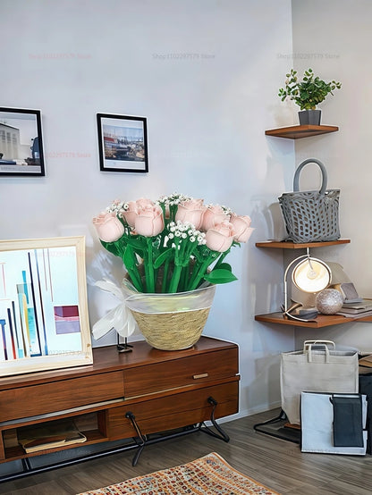 Pink Roses Romantic Flower Bouquet Building Blocks